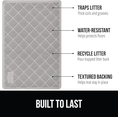GORILLA GRIP Cat Litter Box Mat, 47x35, Water Resistant, US Designed Kitty Litter Trapping Mats, Easy to Clean, Scatter Control, Less Mess and Clean Floors, Kitten Supplies for Indoor Cats, Light Gray