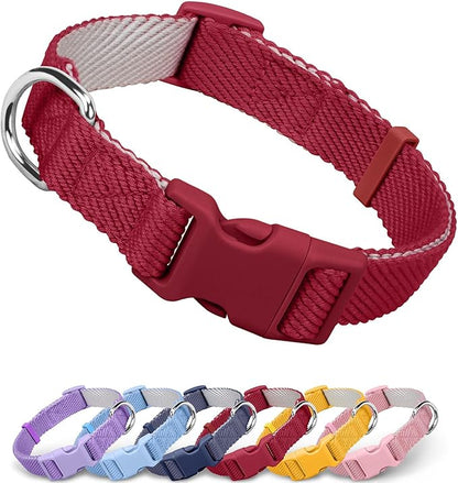 Dynmeow Soft and Breathable Cotton Dog Collar, Durable Adjustable Heavy-Duty Pet Collar with Quick-Release Buckle, Lightweight for Sensitive Skin for Medium and Large Dogs, Red, M