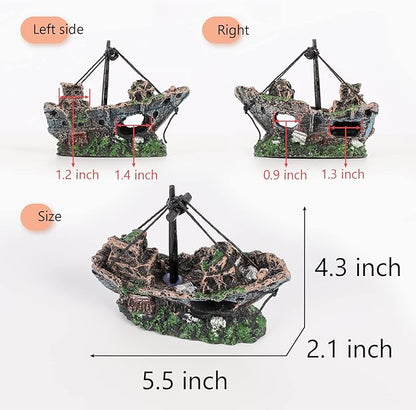 Raeasily Fish Tank Decoration Aquarium Accessories,Shipwreck Decor,Resin Material Sunken Ship Decorations for Fish Favors, Multi, 10 * 10