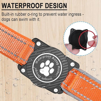Airtag Dog Collar with Waterproof Air Tag Holder, Luminous Reflective, Soft Padded, Adjustable Nylon Pet Collar for Small Medium Large Heavy Duty Dogs,Orange, L