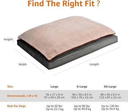 Amazon Basics Washable Dog Bed with Cooling Gel Memory Foam, Pressure-Relief Support for Dogs up to 120lbs, Non-Slip Bottom, Removable Cover, Giant Sized (48" x 36"), Grey