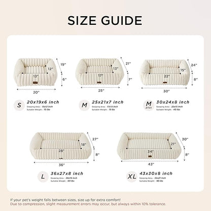 Bedsure ComfyFleece™ Cute Dog Bed for Large Dogs - Washable Furry Puppy Beds, Rectangle Orthopedic Corduroy Fleece Pet Beds with Removable Zipper Cover, 36x27x8inches, Warm Grey