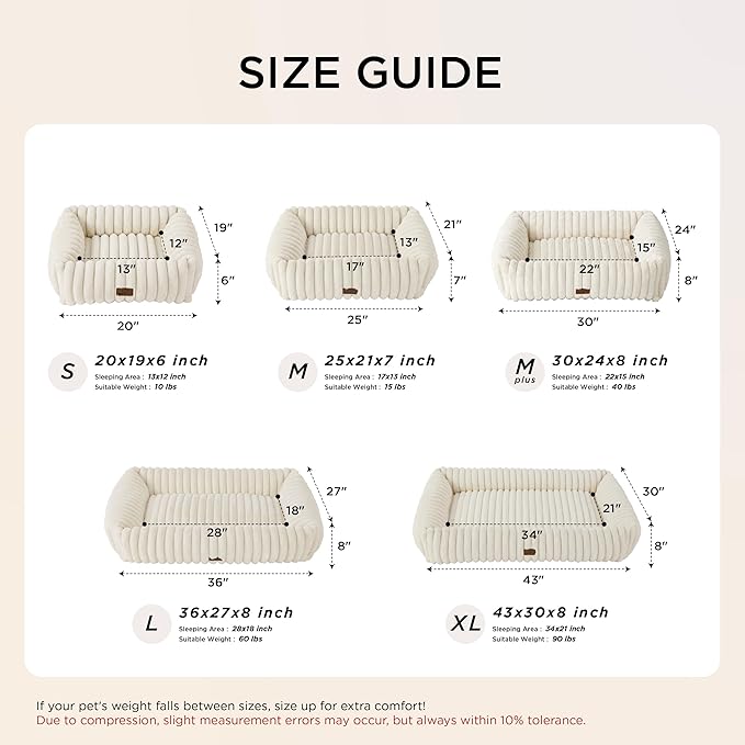 Bedsure ComfyFleece™ Cute Dog Bed Medium Size Dog - Washable Furry Puppy Beds, Rectangle Orthopedic Corduroy Fleece Pet Beds with Removable Zipper Cover, 30x24x8inches, Cream