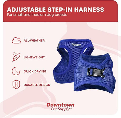 Downtown Pet Supply Step in Dog Harness for Small Dogs No Pull, Large, Blue - Adjustable Harness with Padded Mesh Fabric and Reflective Trim - Buckle Strap Harness for Dogs