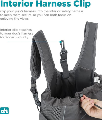 Outward Hound PupPak Dog Front Carrier, Medium, Grey – Hands-Free Hiking & Camping Pet Backpack for Small Pets up to 20 lbs, Padded Straps, Breathable Mesh, Water-Resistant, Safety Clip