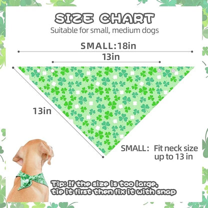 PAWCHIE St. Patrick's Day Dog Bandanas 4 Pack,Reversible Dog Party Triangle Scarf Bibs,Pet Holiday Costume with Adjustable Snaps,Multiple Patterns for Small Dogs Puppy,Cats Pets,Green S