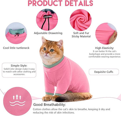 Sticky Cat Clothes Stretchy, Sphynx Hairless Sweater & Pajamas for Cats only, Soft Cat Onesie for Cats After Surgery Female Male & Hair Loss Prevention, Pink 2XL