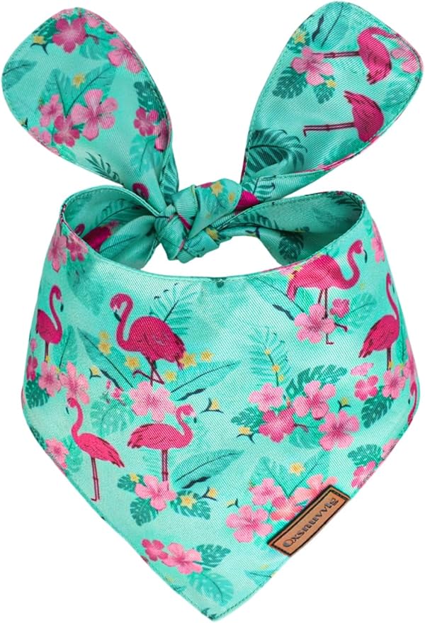 Luxury Double-Layer Dog Birthday Bandana – Handmade, Silk-Soft Polyester for All Dog Sizes | Birthday & Party Outfit | Gift-Ready Pet Accessory(Blue Flamingo, Small)
