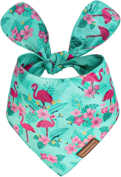Luxury Double-Layer Dog Birthday Bandana – Handmade, Silk-Soft Polyester for All Dog Sizes | Birthday & Party Outfit | Gift-Ready Pet Accessory(Blue Flamingo, Large)