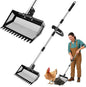 9.8×9.1in Chicken Poop Scooper, Chicken Coop Rake, Multifunctional 2 in 1 Sifting Shovel for Cow Shed Raking/Pet Waste/Yard Cleanup, Adjustable Length/Angle Coop Scoop with Ergonomic Handle (Black)