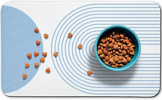 Dog Food Mats for Floors Waterproof, Cat Water Bowl Mats Pet Feeding Absorbent Mat Placemats for Food and Water Blue Bohemia 16 * 24 inch