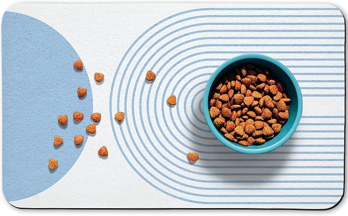 Dog Food Mats for Floors Waterproof, Cat Water Bowl Mats Pet Feeding Absorbent Mat Placemats for Food and Water Blue Bohemia 17 * 30 inch
