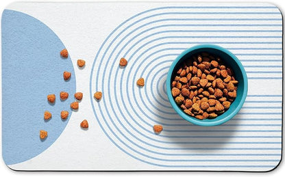 Dog Food Mats for Floors Waterproof, Cat Water Bowl Mats Pet Feeding Absorbent Mat Placemats for Food and Water Blue Bohemia 12 * 20 inch