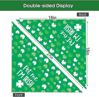 St Patrick's Day Dog Bandanas - Lucky Shamrock Puppy Scarf - 2 Pcs Adjustable Triangle Double-Layer Reversible Pet Bandanas for Small Medium Large Dogs