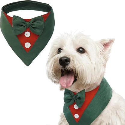 FUAMEY Dog Tuxedo Christmas for Small Dogs,Dog Formal Suit Dogs Attire Pet Bow Tie Puppy Party Costumes Cat Tux Outfits Pets Bandana Cosplay Adjustable Bowties Christmas Green Red S