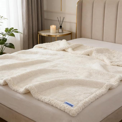 Waterproof Dog Blanket for Large Dogs - Reversible Washable Pet Blanket, Soft Sherpa Fleece Furniture Protector, Cat Throw Bed Couch, Cream,50"x60"
