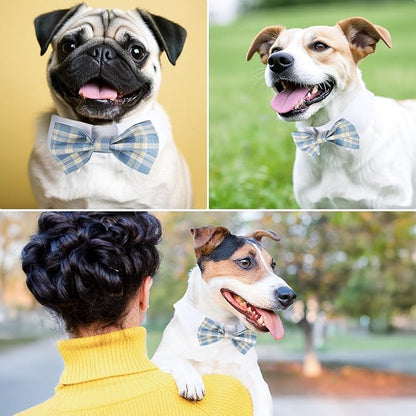 Segarty Dog Bow Tie Neck Girth 10.2-12.6in, Adjustable Blue Plaid Bowtie Collar for Dogs, Medium Dog Tie Tuxedo Comfortable Cotton Boy Pet Grooming Accessory for Formal Wedding Holiday Birthday Party