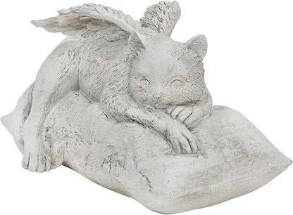 Holiberty Cat Angel Figurine Memorial Pet Stone Statue - Garden Grave Monument Marker Decor - Polyresin Dog Angel Figures Tombstone Sculpture Ornament - Loss of Kitten Sympathy Gift