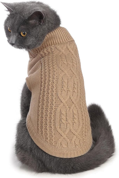 Stretchy Cat Sweater - 17 Colors & 6 Sizes | Snug Winter-Ready Knit for Boy/Girl Cats & Kittens(Khaki, X-Small)