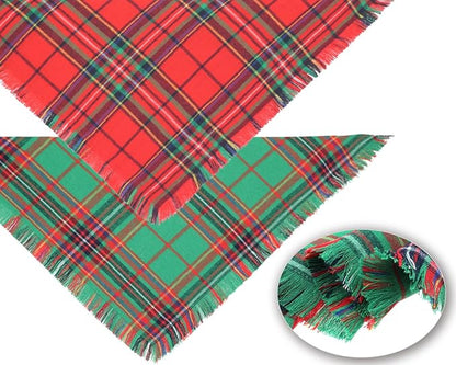 Christmas Dog Bandanas 2PCS-Large,Winter Classic Red Green Plaid Dog Scarf with Tassels Edges,Triangle Holiday Outfit for Boy and Girl Dogs,Pet Costumes for Medium to Large Dogs