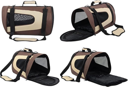 EliteField Deluxe Soft Pet Carrier (3 Year Warranty, Airline Approved), Multiple Sizes and Colors Available (20" L x 11" W x 11" H, Brown+Beige)