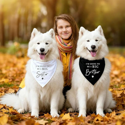 2 Pack Dog Bandanas for Pregnancy Announcement, I'm Going to Be A Big Brother Sister Cute Adjustable Pet Bandana Scarf for Small Medium Large Dogs, Gender Reveal Dogs Accessories (Black&White)