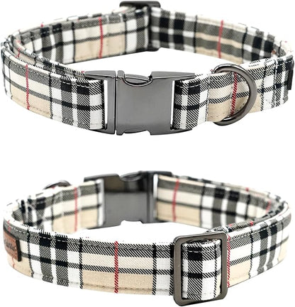 Dog Collar- Plaid Pet Collar Cute Pet Bow Soft Girl or Boy Dog Collars with Metal Buckle Adjustable Collar Cotton Comfortable Pet Collars for X-Small Puppies