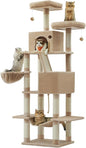 Feandrea Cat Tree, 81.1-Inch Large Cat Tower, Multi-Level Plush Condo with 13 Scratching Posts, 2 Perches, 2 Caves, Basket, Hammock, Pompoms, Camel Brown UPCT190K01
