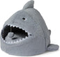 Amazon Basics Cat House Shark Shape Cat Cave Bed for Indoor Cats, Cat Tent with Washable Cushioned Pillow, Kitten Lively Bed, 17x16x14 in,Grey