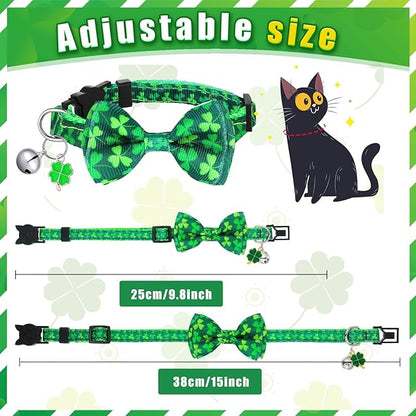 Kacctyen 18 Pcs St. Patrick's Day Cat Collars Bulk Holiday Cat Collars with Bow Tie 4th of July Patriotic Decoration Kitty Breakaway Adjustable Pet Kitten Bowtie Decor(Medium)