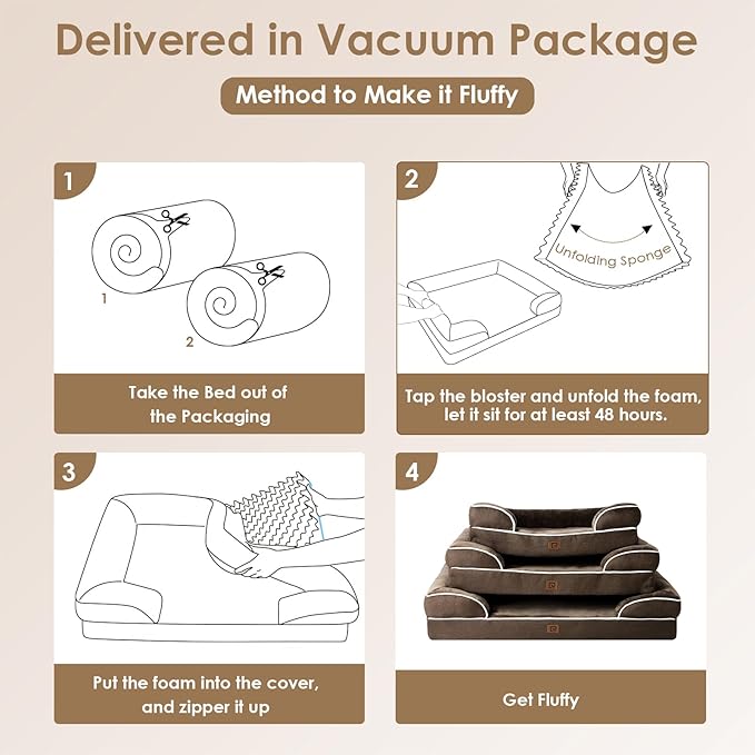 EHEYCIGA Orthopedic Dog Bed for Small Dogs, Waterproof Memory Foam Small Dog Beds with Sides, Non-Slip Bottom and Egg-Crate Foam Medium Pet Couch Bed with Washable Removable Cover, Brown