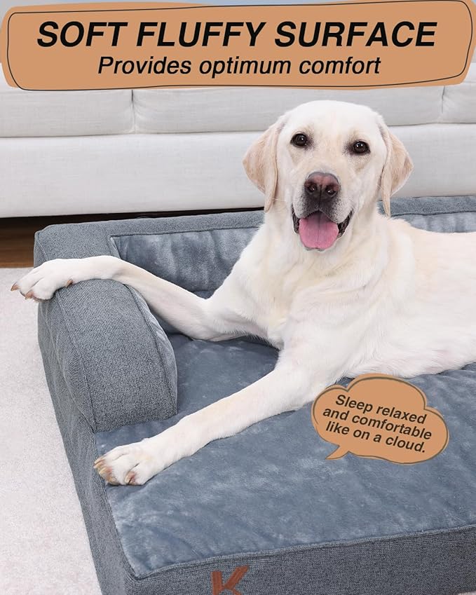 KSIIA Washable Dog Bed XXXL Senior Dog, Orthopedic Warm Soft Pet Sofa Waterproof Pet Couch with Sides, Non-Slip and Egg-Crate Foam Jumbo Beds with Removable Cover, 53x36Inch, Dark Grey