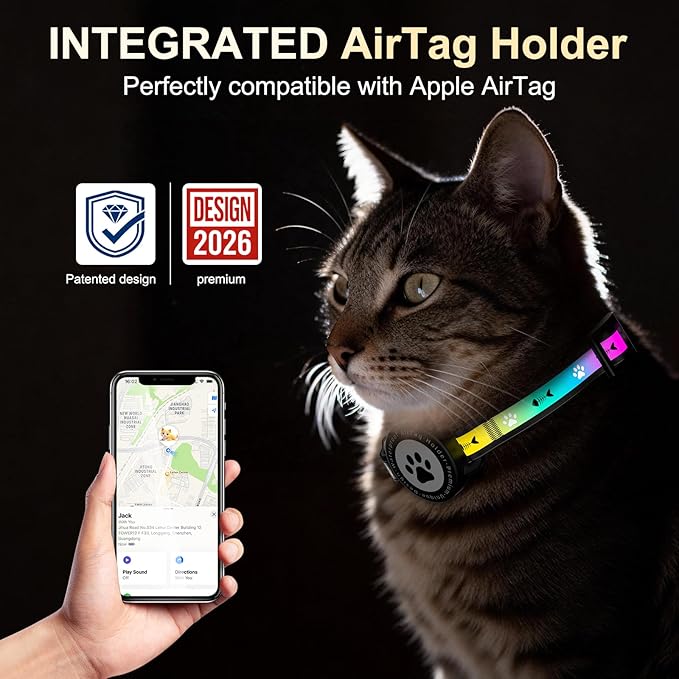 Airtag Cat Collar Breakaway, Reflective Cat Collar with AirTag Holder and Bell, Compatible with Apple Air Tag, Comfortable Padding, Adjustable, Durable (Pink, XS)