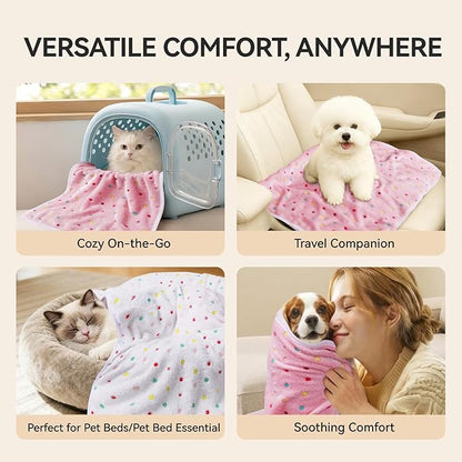 LINENLUX 1 Pack 3 Blankets Super Soft Fluffy Premium Fleece Dog Blankets for Puppy Cat Pet Blanket Flannel Throw Warm Sleep Polka Dot 40x31 inches