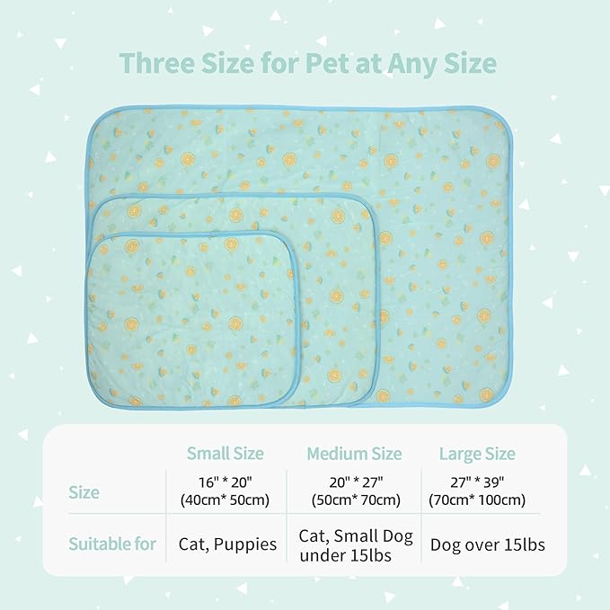 NWK Pet Cooling Mat -39’’ X 27’’ Ice Silk Cooling Mat for Dogs & Cats Portable & Washable Pet Cooling Blanket, Car Seats, Beds for Summer (Green Fruit, Large)