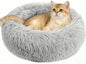 Cat Bed - Calming Cat Bed for Small Kittens Donut Washable Round for Indoor Kittens and Puppies, Anti-Slip Round Fluffy Plush Faux Fur, Medium, Light Grey