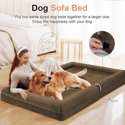 Large Dog Bed Orthopedic Washable: Beds Bolster XXL Bed Big XLarge Dogs Egg Crate Foam Sofa Couch Waterproof Removable Cover - Dark Coffee