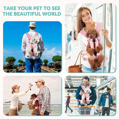 Dog Carrier Backpacks, Adjustable Dog Backpack Carrier, Legs Out Easy-fit Dog Chest Carrier for Medium Small Dogs, Hands Free Dog Front Carrier for Hiking, Cycling（Pink S）