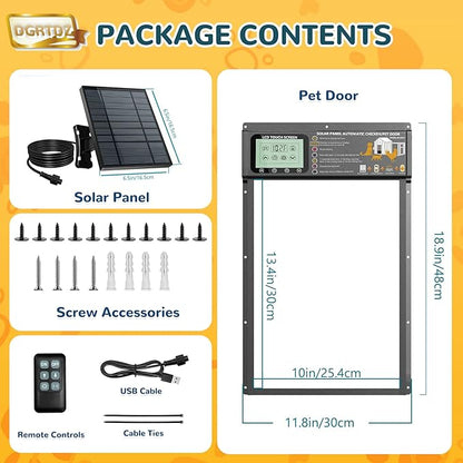 Dog Door, Solar & USB Rechargeable Pet Door, Radar, Timer & Light Sensor Modes Doggy Door, Durable Aluminum & Weatherproof 10"×13" Doggie Door, for Small Dogs, Cats, Pets Up to 45 lb-Black