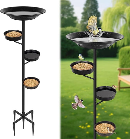 BOLITE Bird Bath for Outside, Metal Freestanding Birdbaths with Bath Bowl and Seed Bowl, Hummingbird Feeders for Outdoors Garden Patio Yard Lawn Decor, Black, Gifts for Mom Dad, Gifts for Women Men
