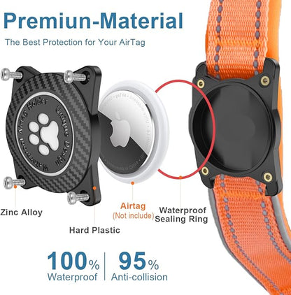 Airtag Dog Collar with Waterproof Air Tag Holder, Luminous Reflective, Soft Padded, Adjustable Nylon Pet Collar for Small Medium Large Heavy Duty Dogs,Orange, M