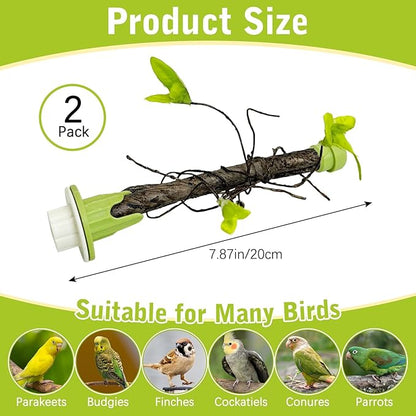 PINVNBY 2 PCS Bird Perches Simulation Branch Parrot Cage Perch Stand with Green Leaf Hanging Paw Grinding Fork Cage Accessories for Parakeets Budgies Finches Cockatiels Conures