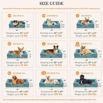 Comfort Expression Orthopedic Dog Bed for Medium Dogs 30x20 Inch, Waterproof Egg Crate Foam Medium Pet Bed with Removable Bolsters, Dog Couch with Washable Cover & Non-Slip Bottom, Washed Blue