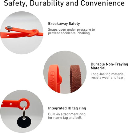 Rubber Cat Collar - Soft, Comfortable, and Lightweight Breakaway Collar with Name Tag Ring for Outdoor Cats and Sensitive Skin Kittens by Nuvuq (6 ⅞" to 10 ¼", Orange)