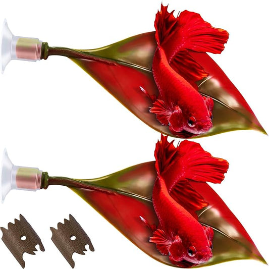 WILLBOND 2 Pcs Red Silicone Betta Fish Bed Leaf Hammock Betta Fish Tank Accessories Decorations for Aquarium Ornaments, Practical Resting Spot, No Bpa, Comfortable and Safe
