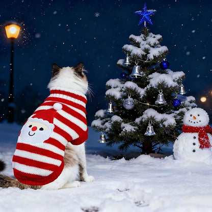 Cat Dog Christmas Sweater Pet Winter Warm Coat Pajamas Small Dog Sweaters Christmas Santa Sweater for Large Cats Small Dogs (Santa, L)