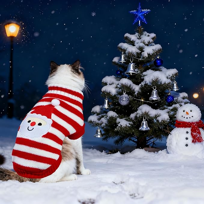 Dog Christmas Sweater Pet Winter Warm Coat Pajamas Small Dog Sweaters Christmas Santa Sweater for Large Cats Small Dogs (Santa, XL)