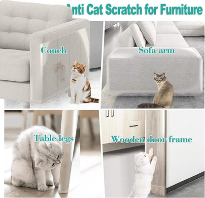 197"x12" Self-Adhesive Cat Scratch Protector Tape, Anti-Claw Couch Furniture Guard for Sofa Beds Doors Tables Walls, Clear Pet Scratch Deterrent