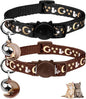 2PCS Breakaway Cat Collars with Bell Cute Kitty Glow in The Dark Adjustable Kitten Collars 6.9-10.7 Inch(Brown&Black)