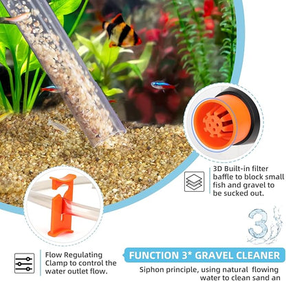 hygger Aquarium Gravel Cleaner Kit, Fish Net Aquarium Cleaning Brush, Patented Water Changer Gravel Vacuum Fish Tank Sand Cleaner Kit Aquarium Siphon Vacuum Cleaner with Water Hose Controller Clamp